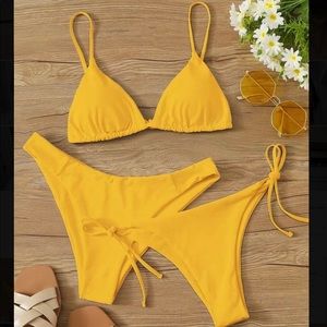 3 piece yellow triangle bikini top & bottom